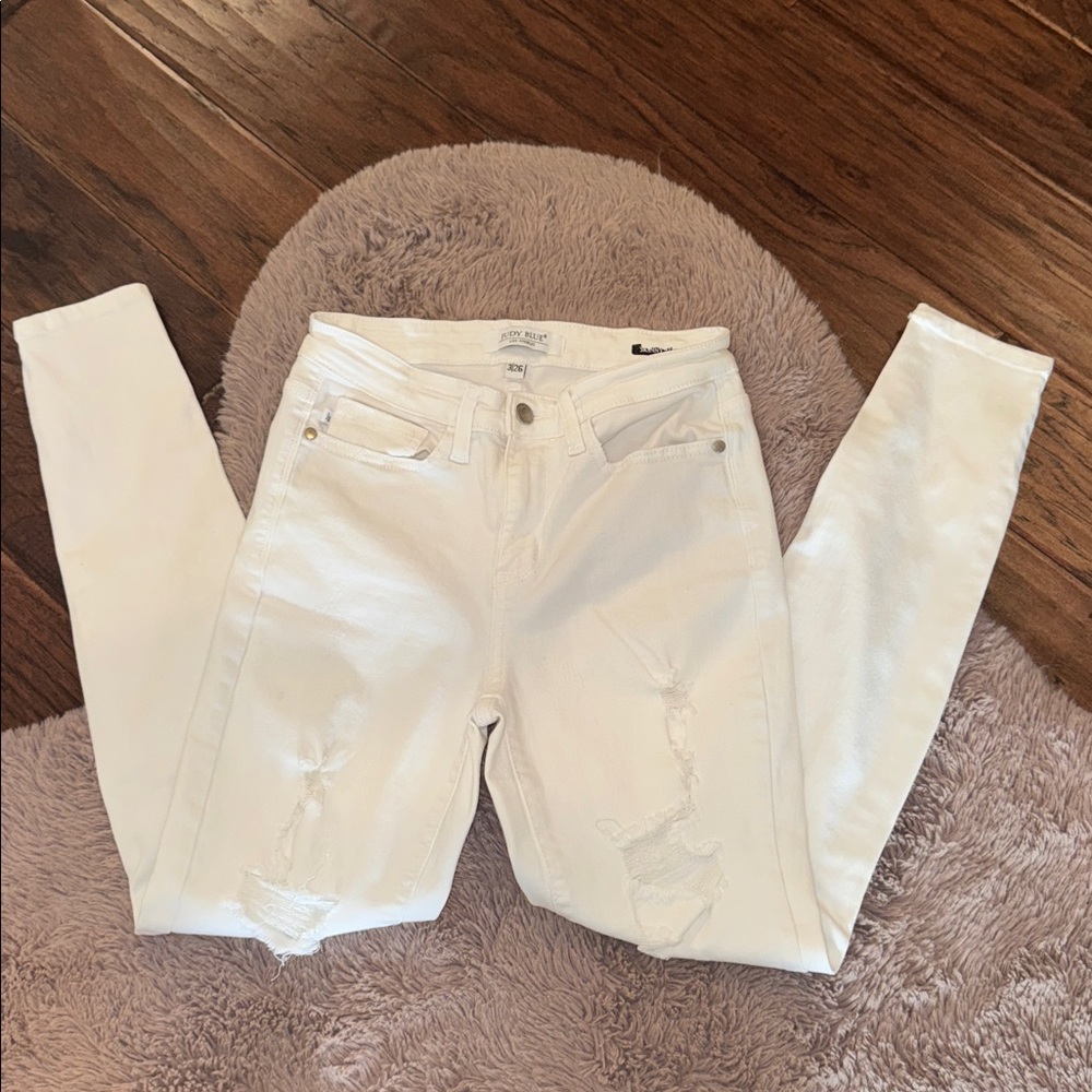 Judy Blue Women's White Distressed Denim Skinny Jeans Skinny Fit size 3 / 26 - Picture 15 of 16